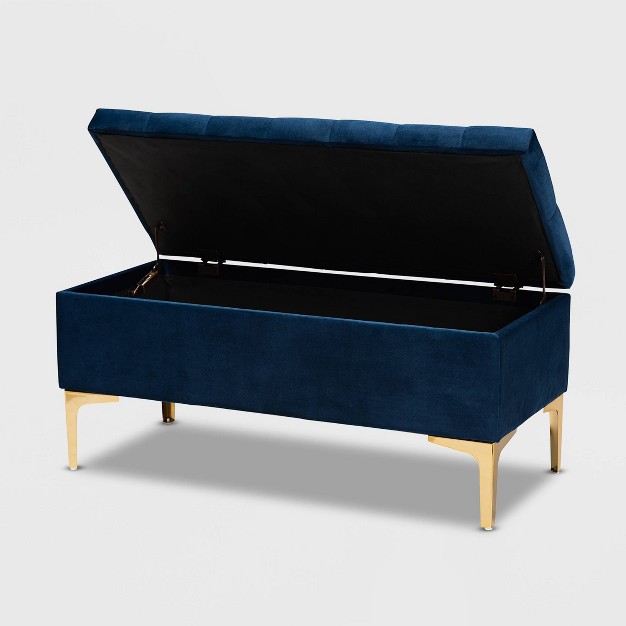 Valere Velvet Upholstered Button Tufted Storage Ottoman Baxton Studio