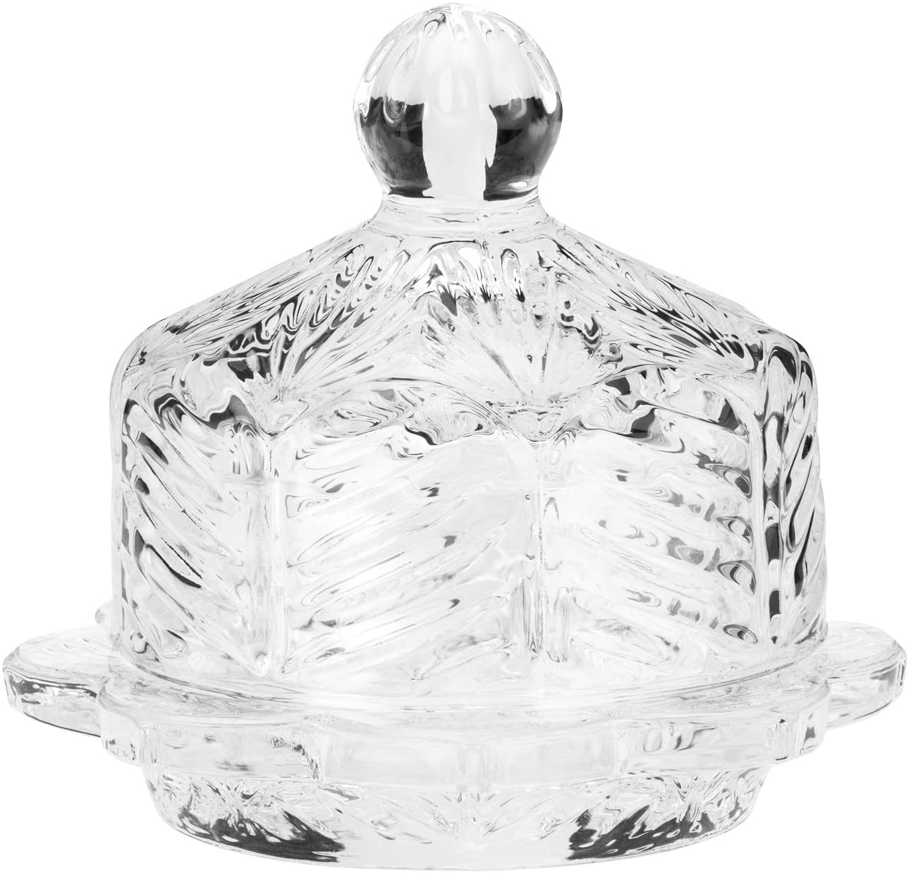 Amici Home Eloise Floral Glass Butter Dish， 3.5 Inch - Clear