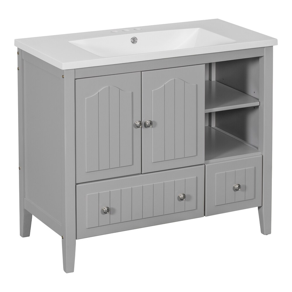 Grey Multiple Bathroom Vanity with Ceramic Basin Freestanding Cabinet