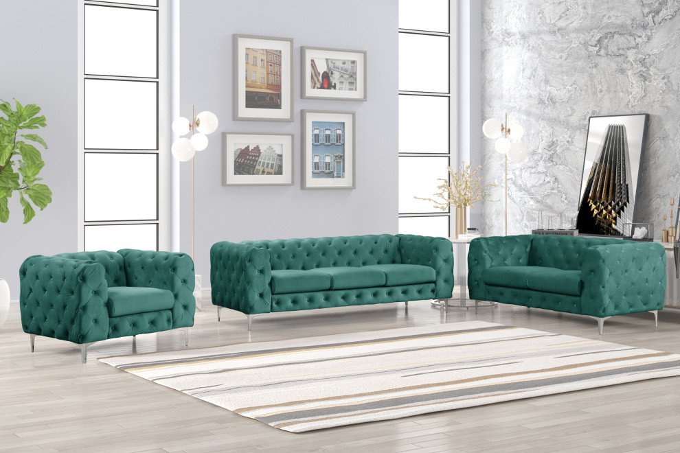 UFE 3 Piece Velvet Standard Foam Living Room Set  85.5  x27 x27Upholstered Sofa   Midcentury   Sofas   by US Furnishings Express  Houzz