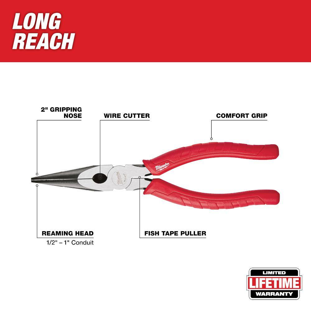 MW 2-Piece 9 in. High Leverage Lineman's Pliers with Crimper  Long Nose Pliers Set 48-22-6100-48-22-6101