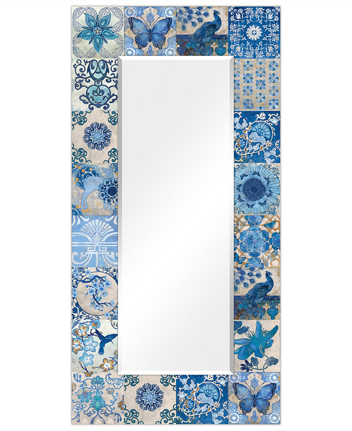 Empire Art Direct Tiles Rectangular On Free Floating Printed Tempered Art Glass Beveled Mirror  72 x 36