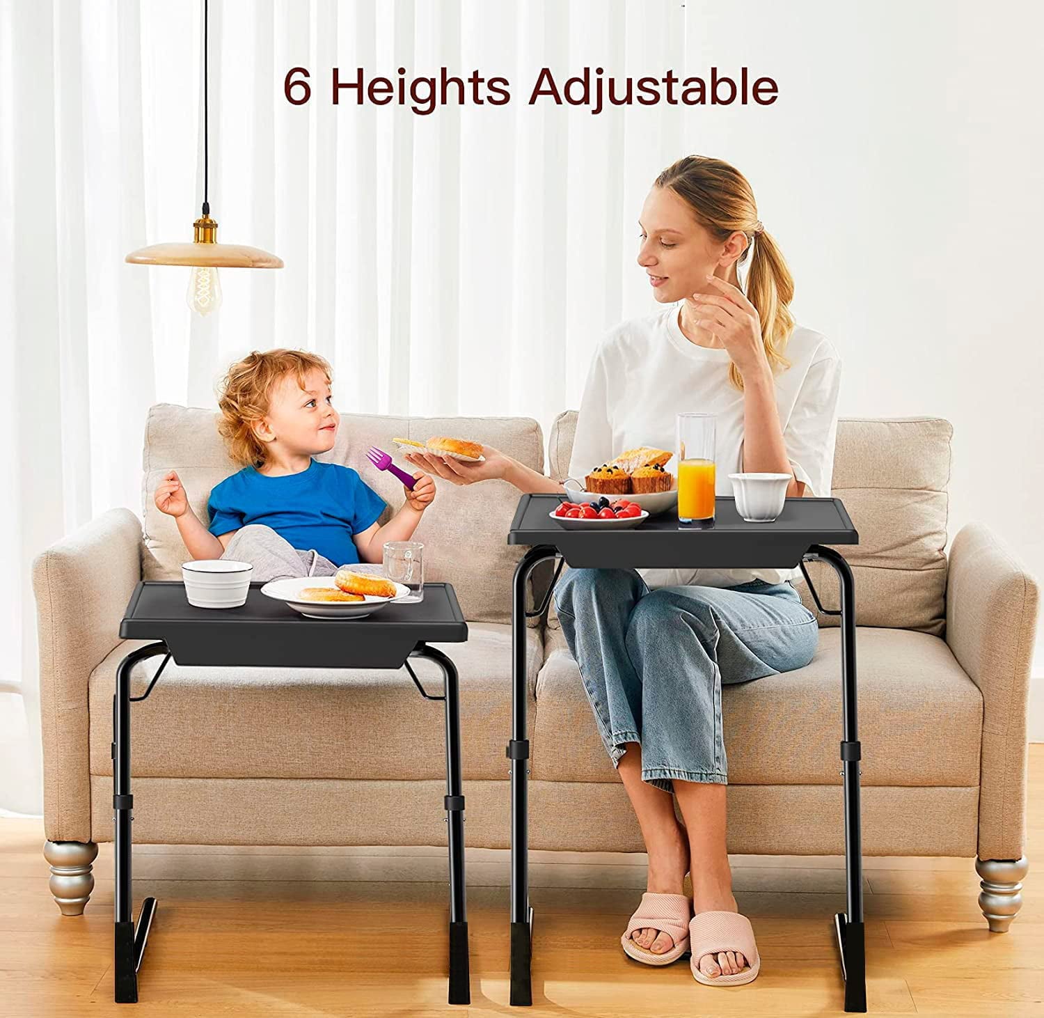 Portable Foldable 6 Height & 3 Tilt Angles Adjustable TV Tray Table TV Dinner Tray Sofa Desk for Home Office,1 Pack