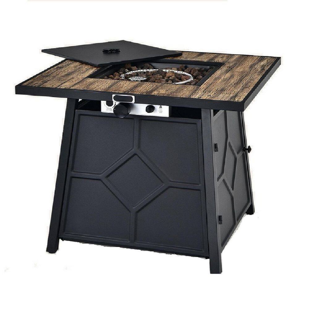 HONEY JOY Square Metal 28 in. Propane Outdoor Fire Pit Table Gas Fire Table with Removable Lid Lava Stone TOPB005963