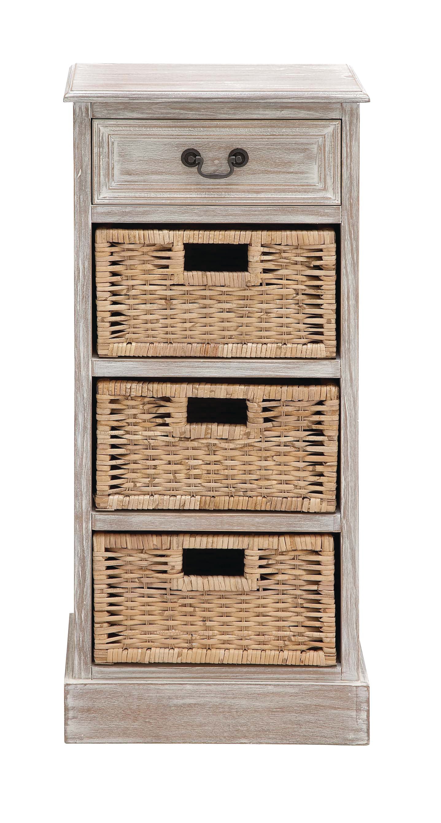 DecMode Country Cottage Small Natural Wicker and Gray Wood Chest with 4 Drawers, 16