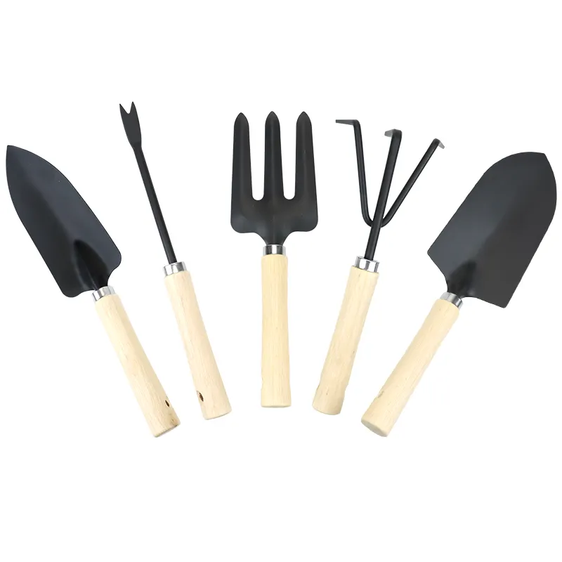 Carbon steel 5 piece gardening hand tools set garden tools high quality wooden handle garden tool kit