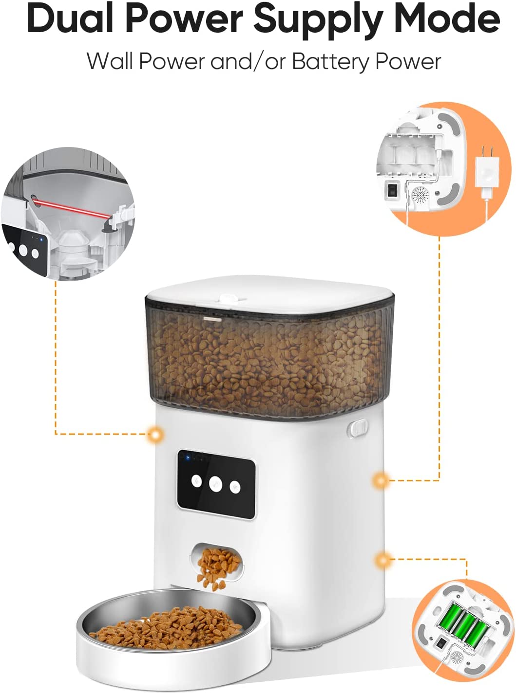 Automatic Cat Feeder， 4L WiFi Pet Food Dispenser for Cats and Dogs APP Control Auto Pet Feeder Up to 20 Portions15 Meals per Day， Low Food Alarm and 10s Voice Recorder for Pet