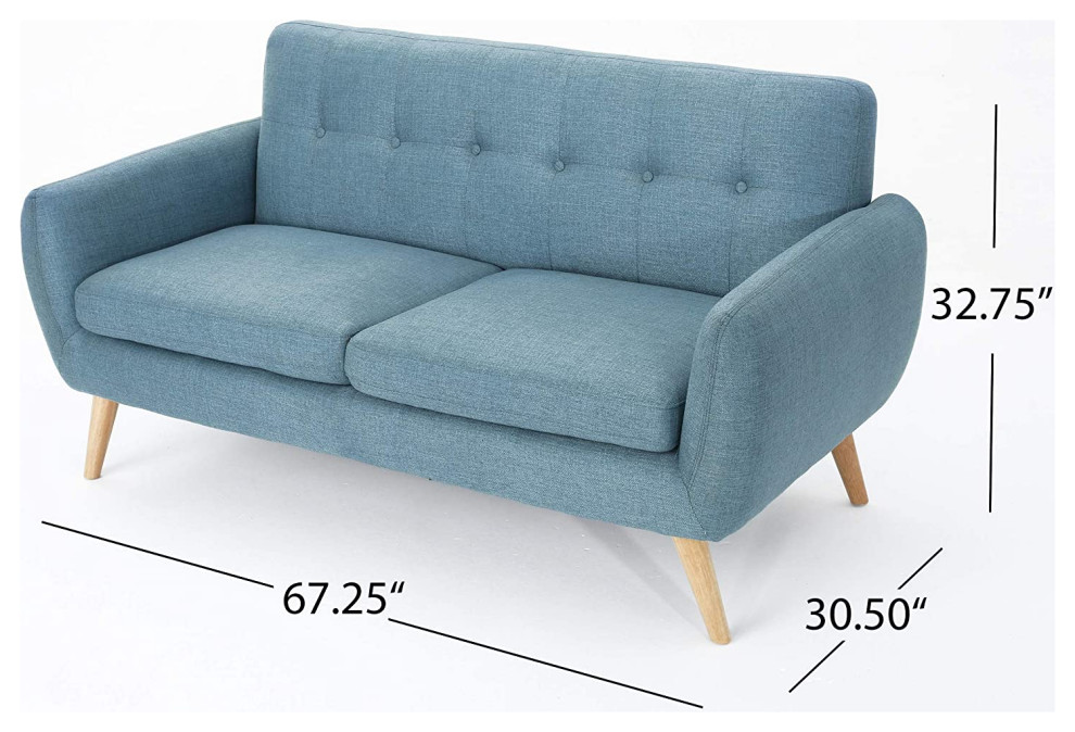 Mid Century Sofa  Angled Legs and Padded Seat With Button Tufted Back  Blue   Transitional   Sofas   by Declusia  Houzz