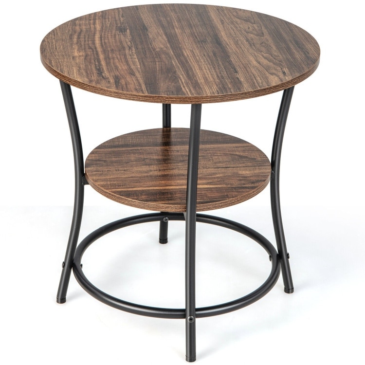 2-Tier Round End Table with Open Storage Shelf and Sturdy Metal Frame - 21.5