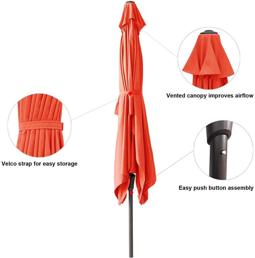 MF Studio 10 x 6.6ft Rectangle Patio Table Umbrella Outdoor Market Umbrella with 6 Steel Ribs and Crank Handle, Orange