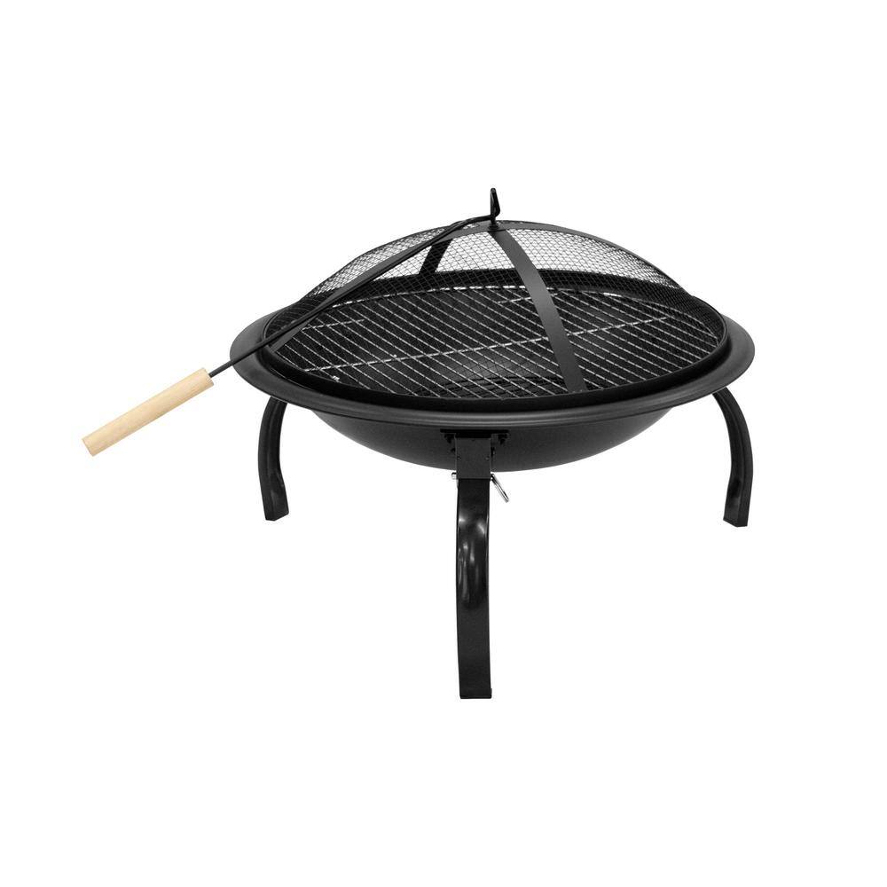 WESTIN OUTDOOR Helen 22 in. Round Steel Wood Burning Fire Pit in Black 3005102