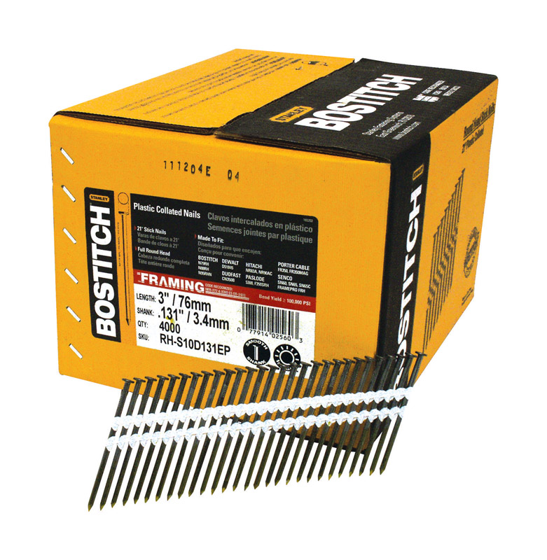 Bostitch 3 in. Angled Strip Coated Framing Nails 21 deg 4，000 pk