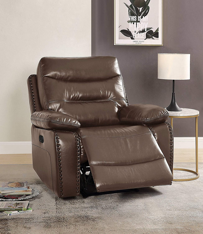 Modern Recliner  Padded Upholstered Seat and Pillow Top Armrest  Brown   Contemporary   Theater Seating   by Decor Love  Houzz