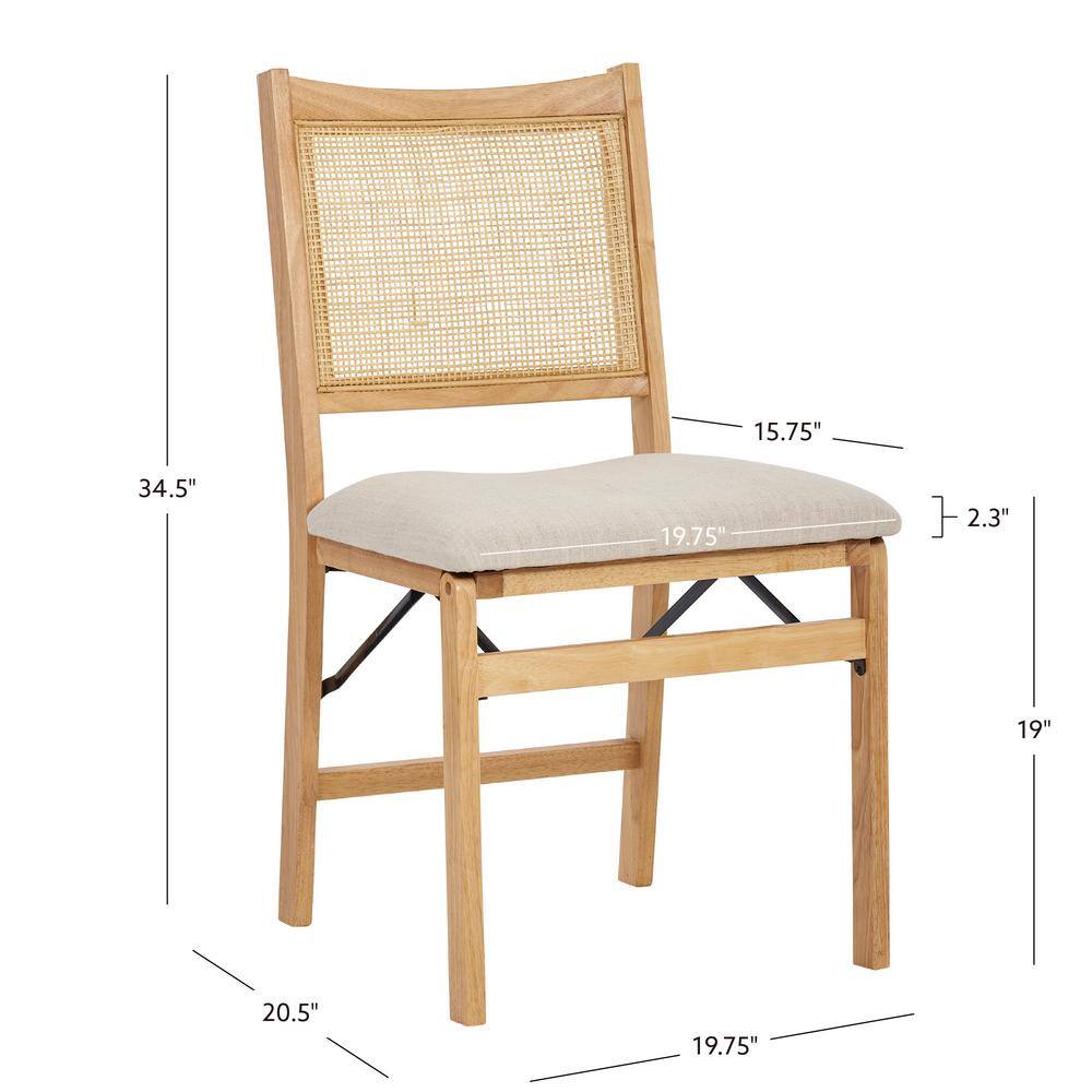 Powell Company Tara Natural Cane Back Folding Chair with Linen Fabric Seat HD1547DC20B