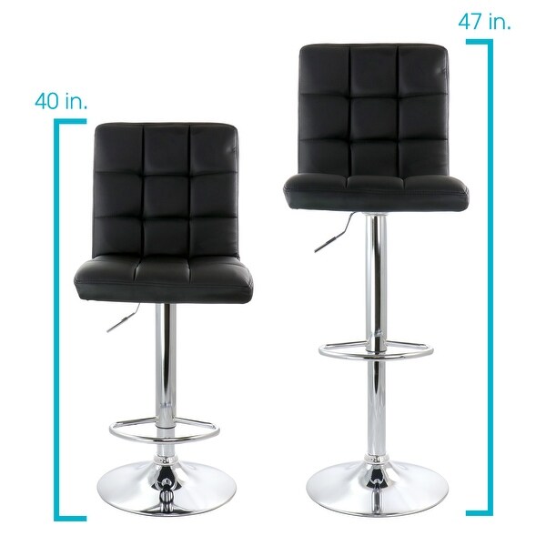 Elama Square Tufted Faux Leather Modern Bar Stool Black Adjustable Swivel Base Set of 2