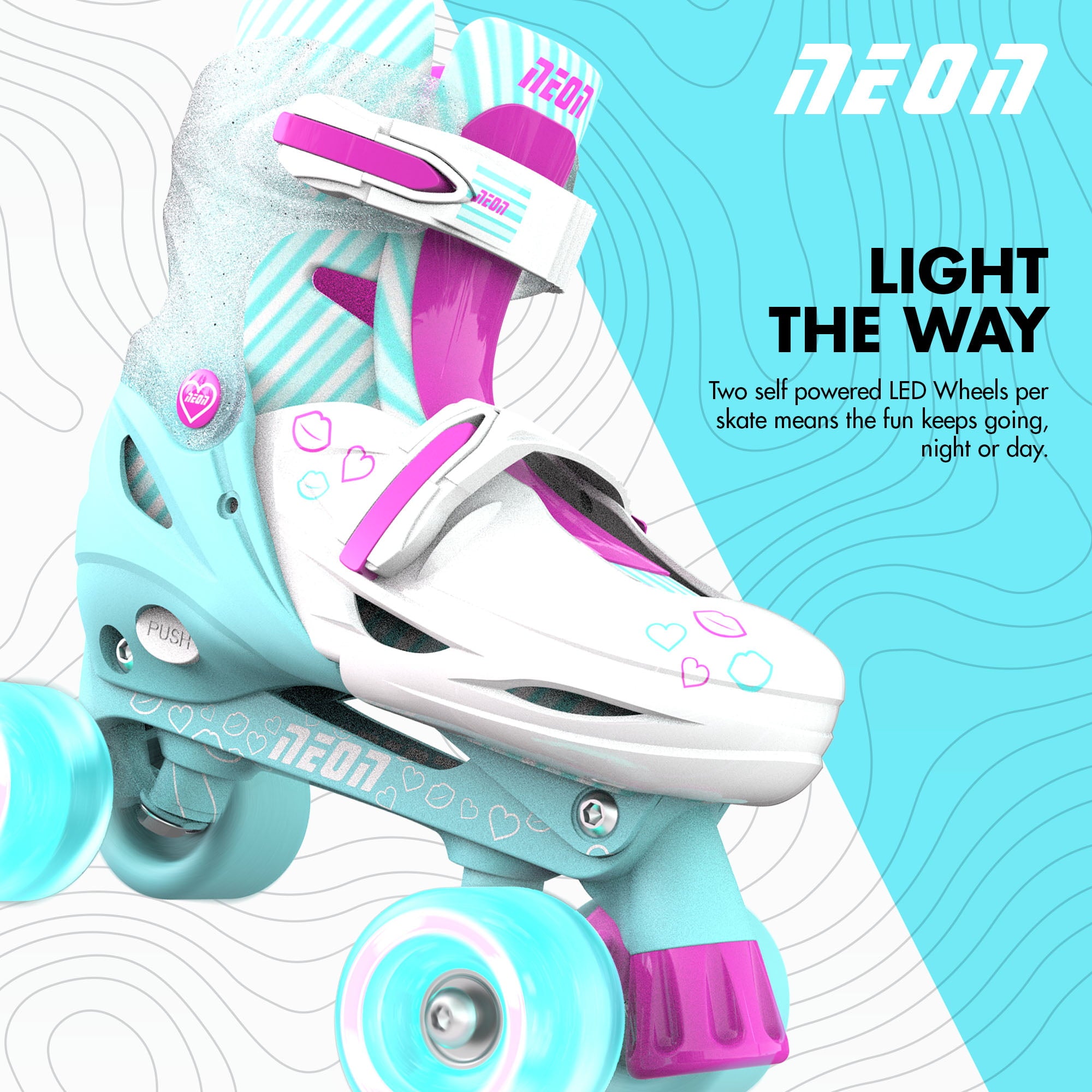 Neon Combo 2-in-1 Kids Skates Inline and Quad - Unisex, One Pair, Size 12-2 Adjustable, Pink/ Green