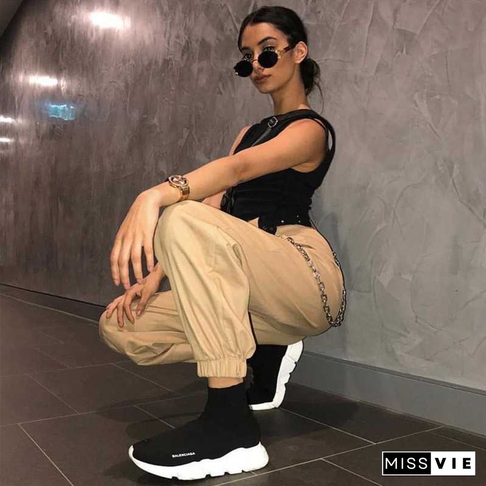 High Waisted Baggy Carrot Trousers Cargo Pants With Chains