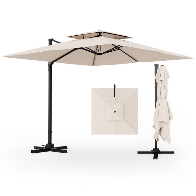 Tangkula Patio 9 5ft Square Cantilever Offset Umbrella Double Vented 360 Heavy Duty