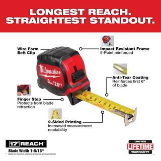 MW 8 m26 ft. x 1-516 in. Wide Blade Tape Measure with 17 ft. Reach 48-22-0226