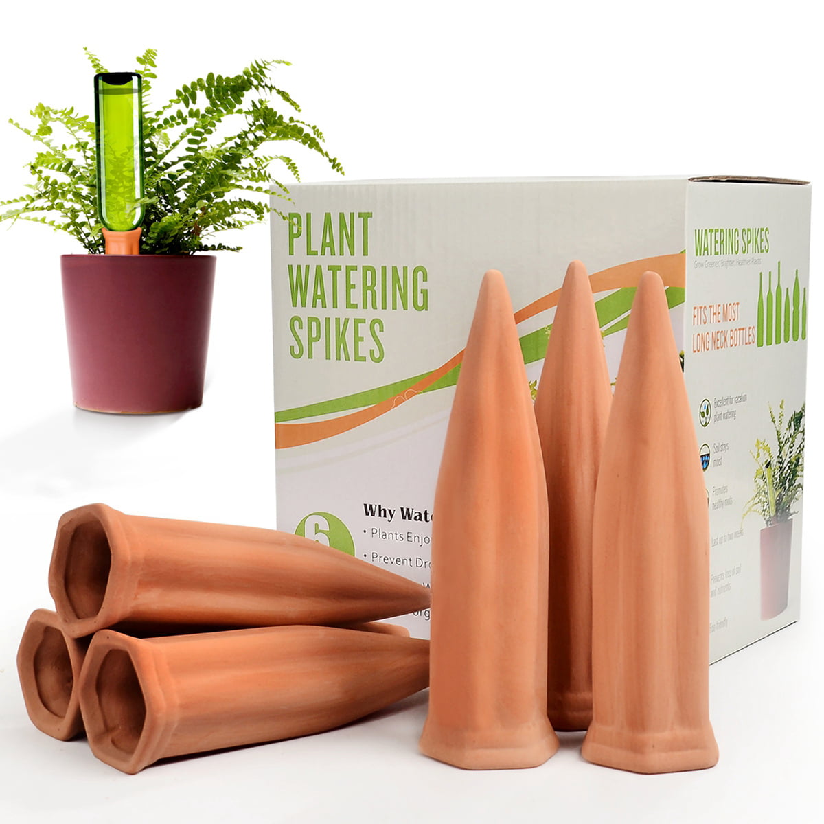 B SEPOR Ceramic Plant Waterer Set of 6 Pack Terracotta Self Watering Spikes Wine Bottle Plant Watering Devices for Vacation