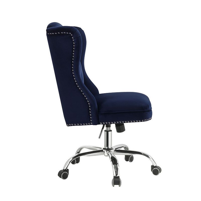 Velvet Upholstered Armless Swivel and Adjustable Tufted Office Chair， Blue