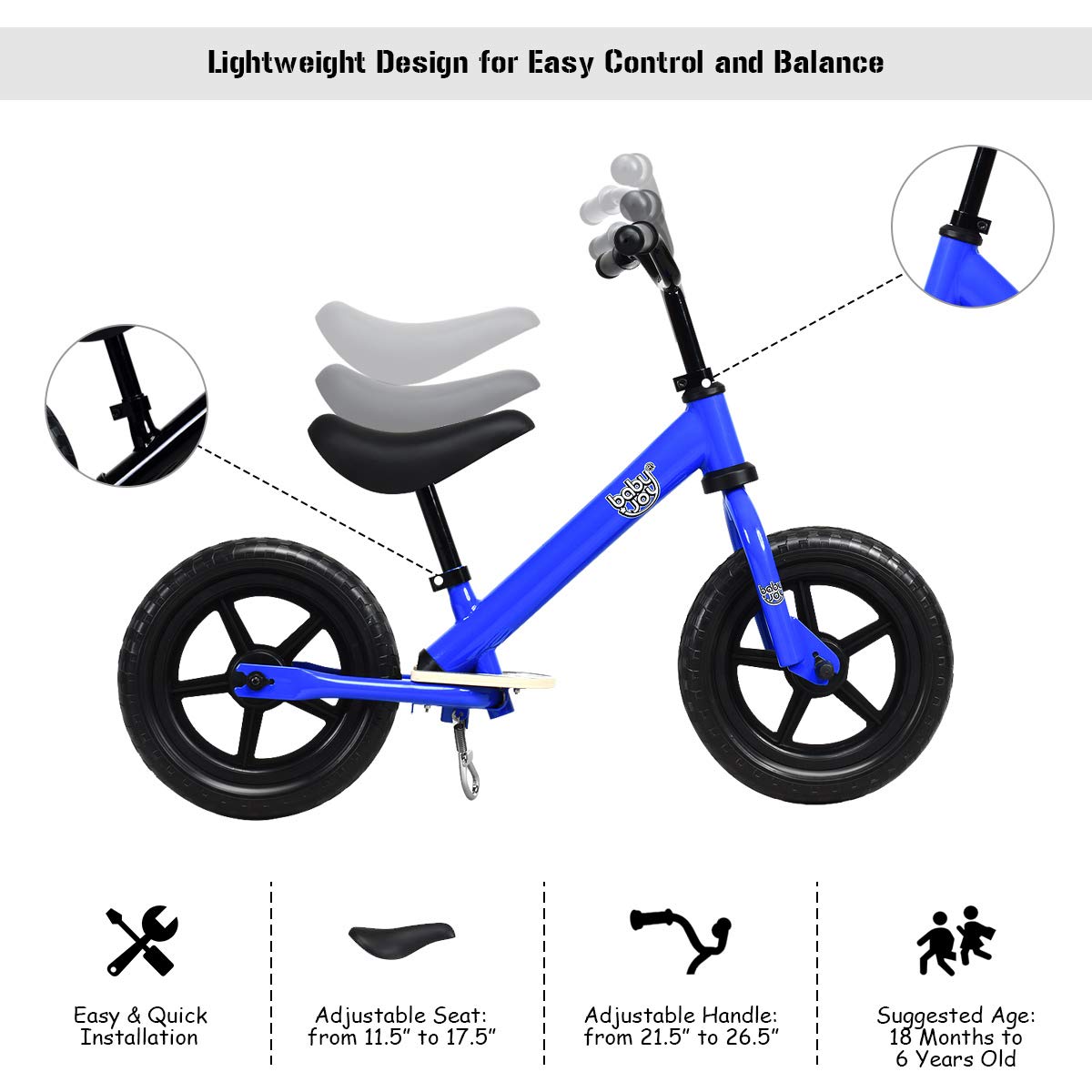 Kids Balance Bike for 18 Months to 6 Years Old Boys and Girls