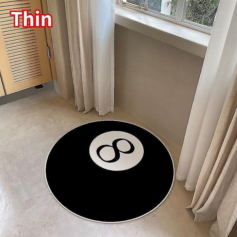 Born Pretty Billiards No.8 Ball Round Rug Black Imitation Cashmere Soft Lunge Rug Gaming Chair Round Mat Bath Floor Mat Kids Bedroom Carpet