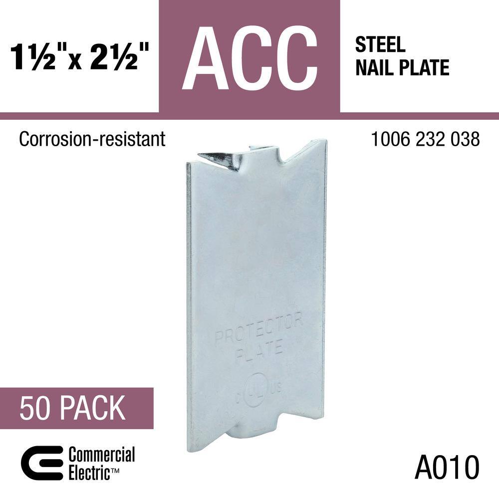 Commercial Electric 1-12 in. x 2-12 in. Steel Nail Plate (50-Pack) FANPS-250-50