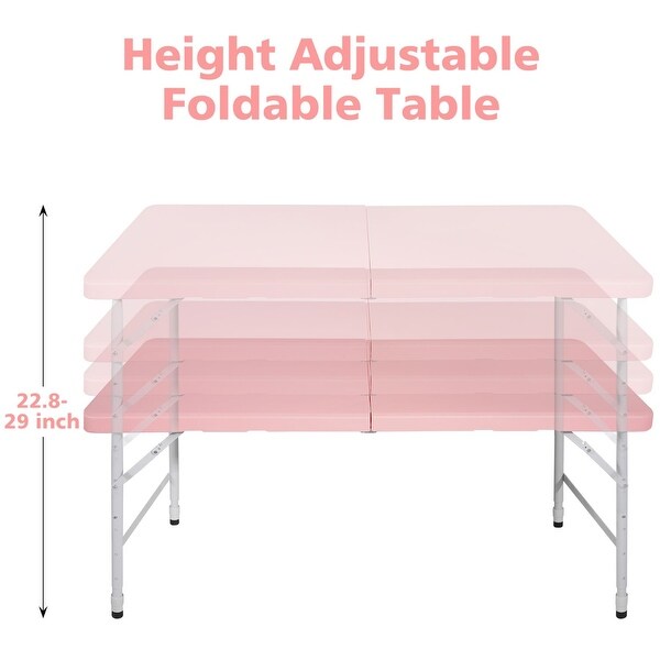 47 in. Pink Rectangular Portable Folding Picnic Table Seats 6 People