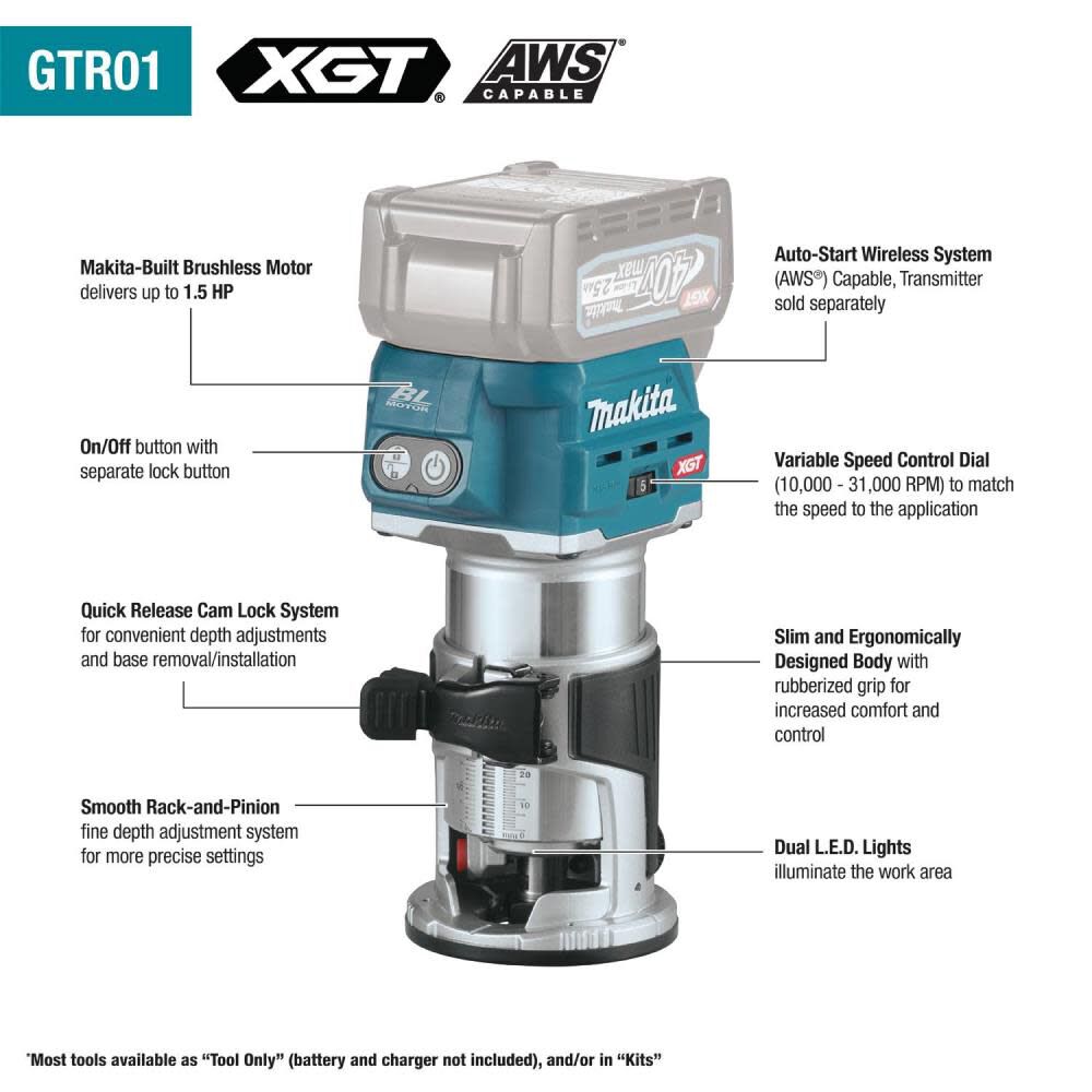 Makita 40V max XGT Compact Router Bare Tool GTR01Z from Makita