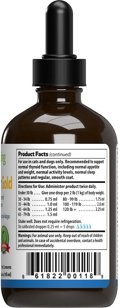 Pet Wellbeing Thyroid Support Gold Bacon Flavored Liquid Supplement for Dogs and Cats