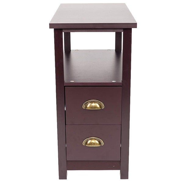 Double-Tier Coffee Side Table with Two Drawers Coffee，Side Table Living Room Narrow Rustic End Table Bedroom