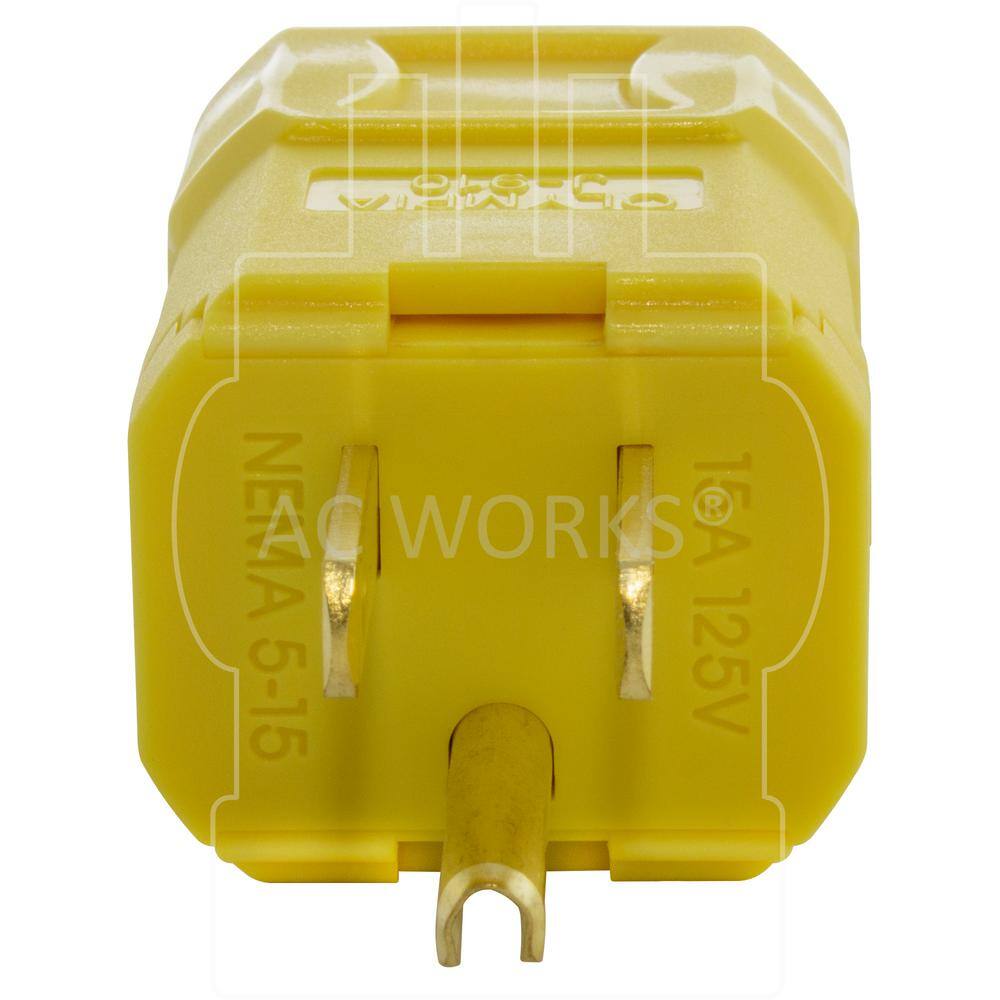 AC WORKS 15 Amp 125-Volt NEMA 5-15P Square Household Plug with UL C-UL Approval ASQ515P-YW