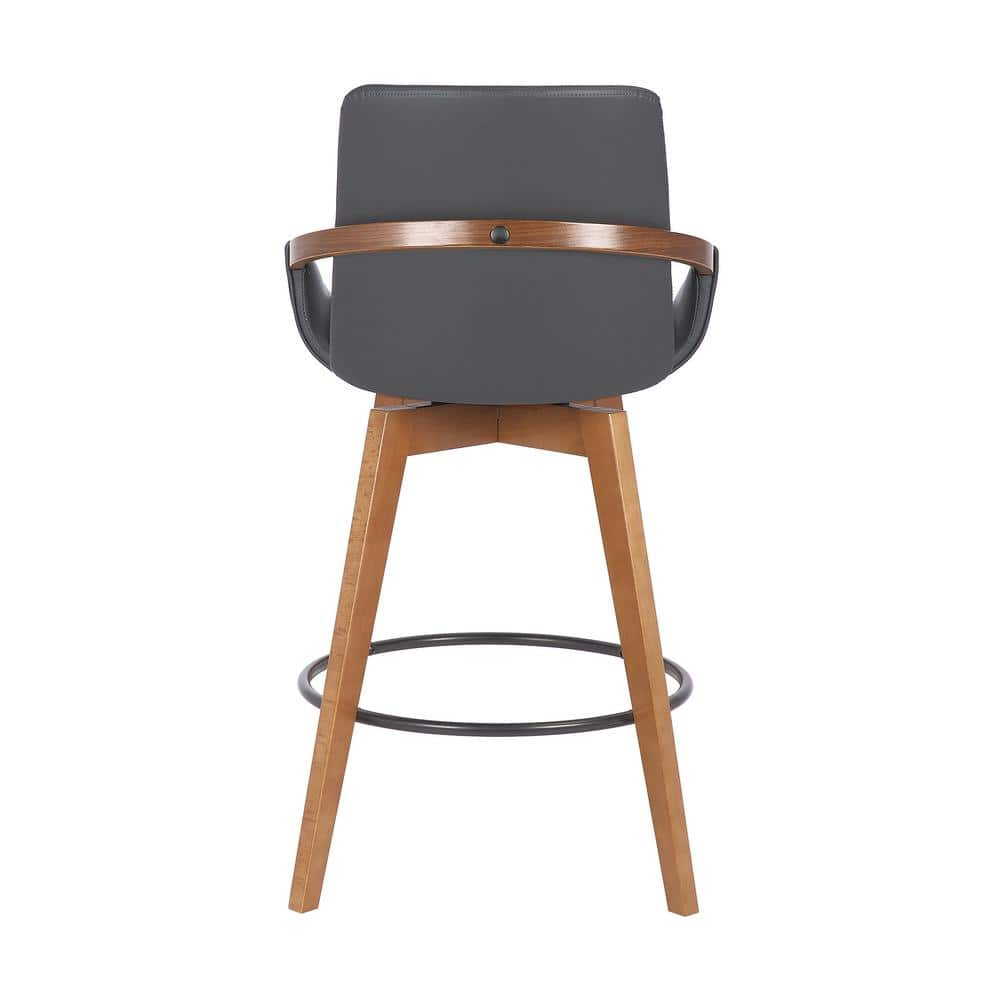 Armen Living Baylor Swivel Wood Bar or Counter Height Stool in Faux Leather LCBABAWAGR26