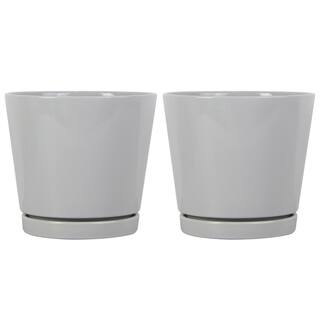 Trendspot 8 in. Grey Knack Ceramic Planter Set of 2 ECR01721S-08H