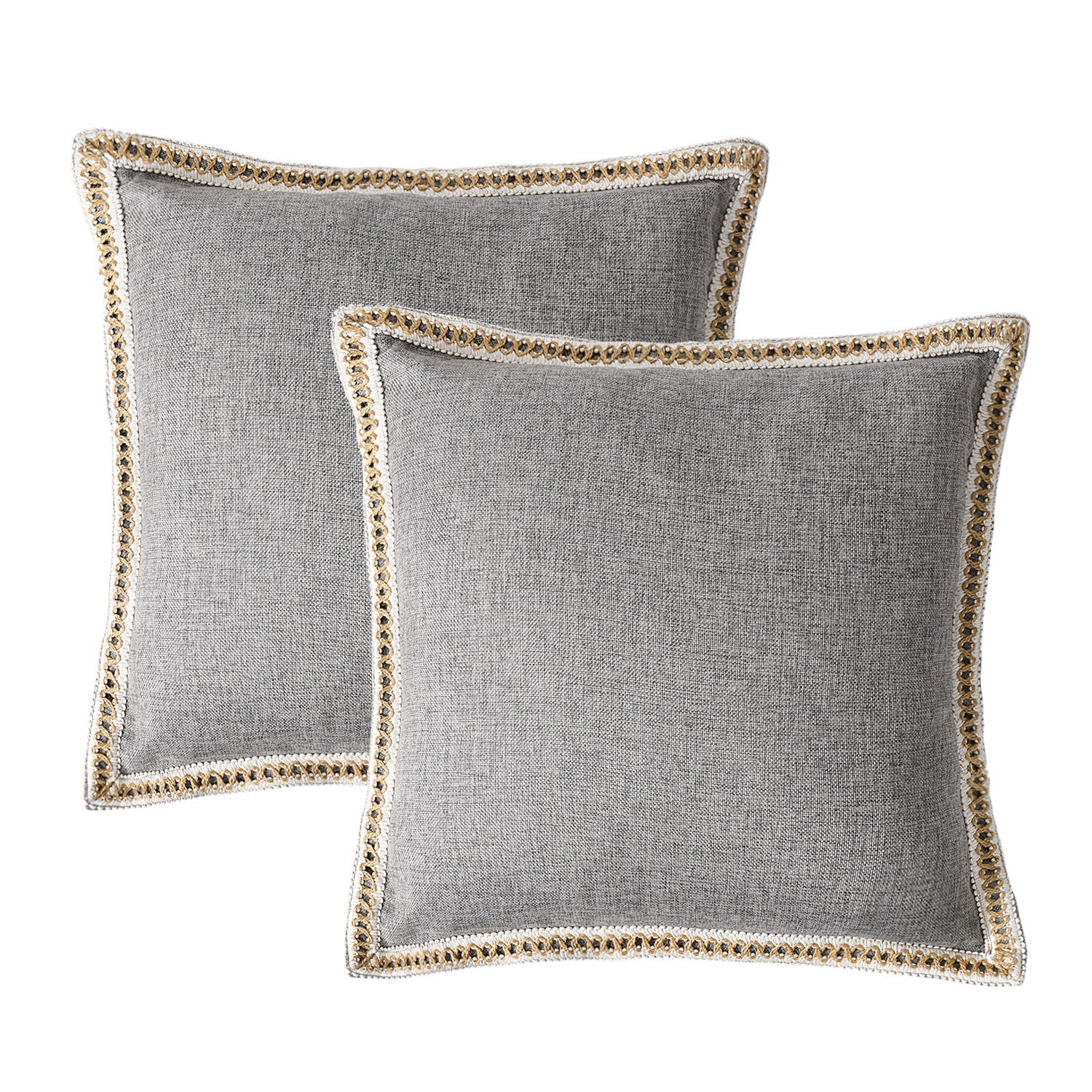 2 Piece Farmhouse Burlap Trimmed Decorative Pillow Covers with Floral Linen Lace Edge