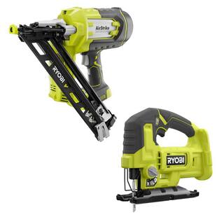 RYOBI ONE+ 18V Cordless AirStrike 15-Gauge Angled Finish Nailer with Cordless Jig Saw (Tools Only) P330-PCL525B