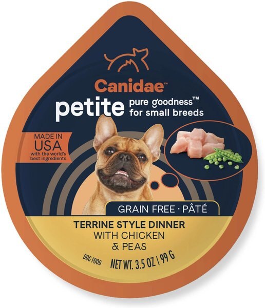 CANIDAE PURE Petite All Stages Small Breed Terrine Style Dinner with Chicken and Peas Wet Dog Food Trays， 3.5-oz， case of 12