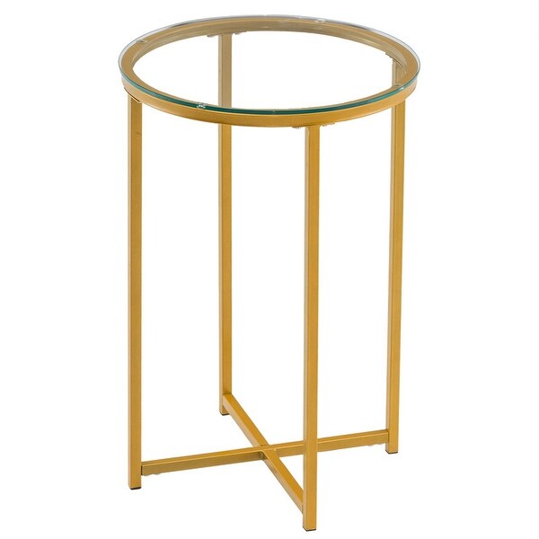 Simple Glass Top Round Metal Coffee Table for Living Room Gold