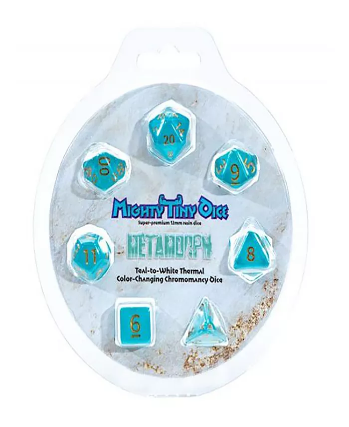 Gatekeeper Games Mighty Tiny Dice Metamorph Change Color in The Heat of Your Hand  7 Piece Rpg Dice Set  12mm Resin Dice  Tabletop Roleplaying  Cool Team and Hot White