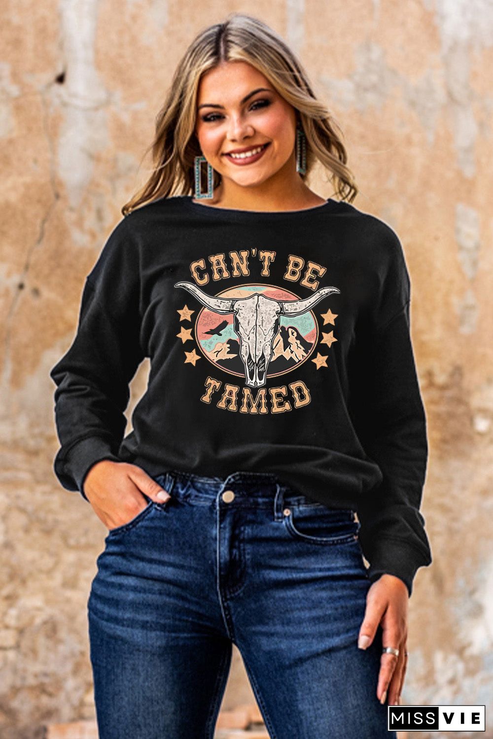 Black Can'T Be Tamed Ox Head Graphic Sweatshirt