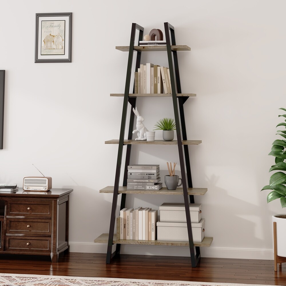 Bookshelf 5 Tier Industrial Wood