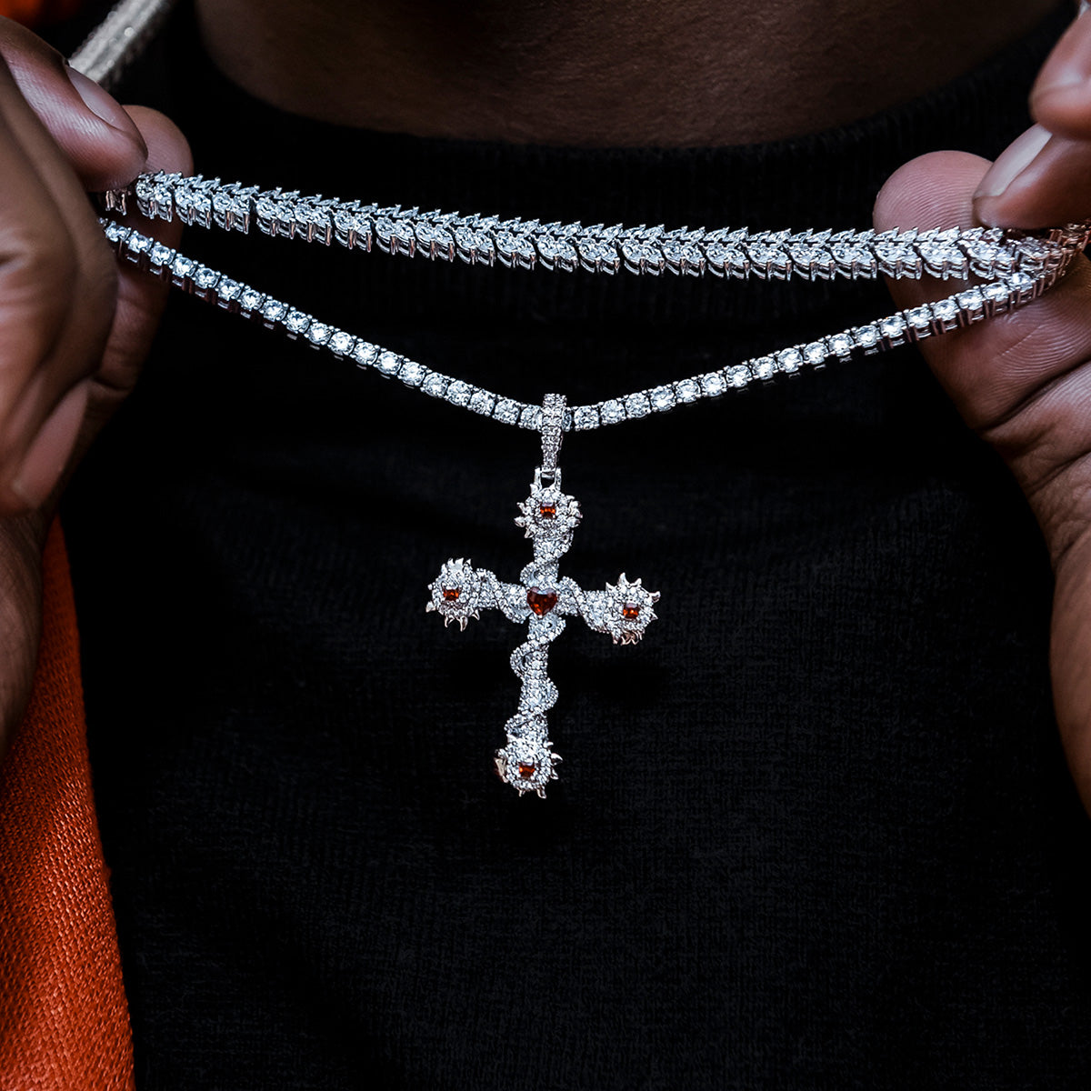 Ruby Iced Spiked Cross