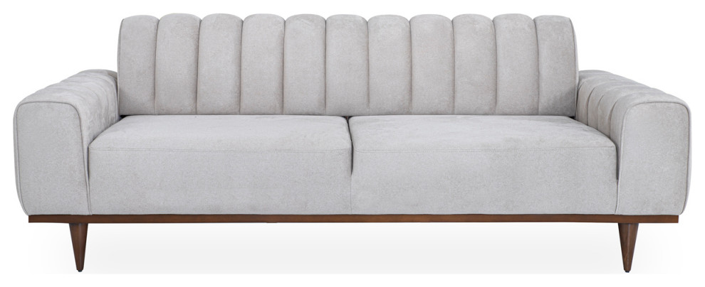 Michael Amini Balboa Chenille Sofa   Shell Gray/Warm Walnut   Midcentury   Sofas   by Michael Amini  Houzz