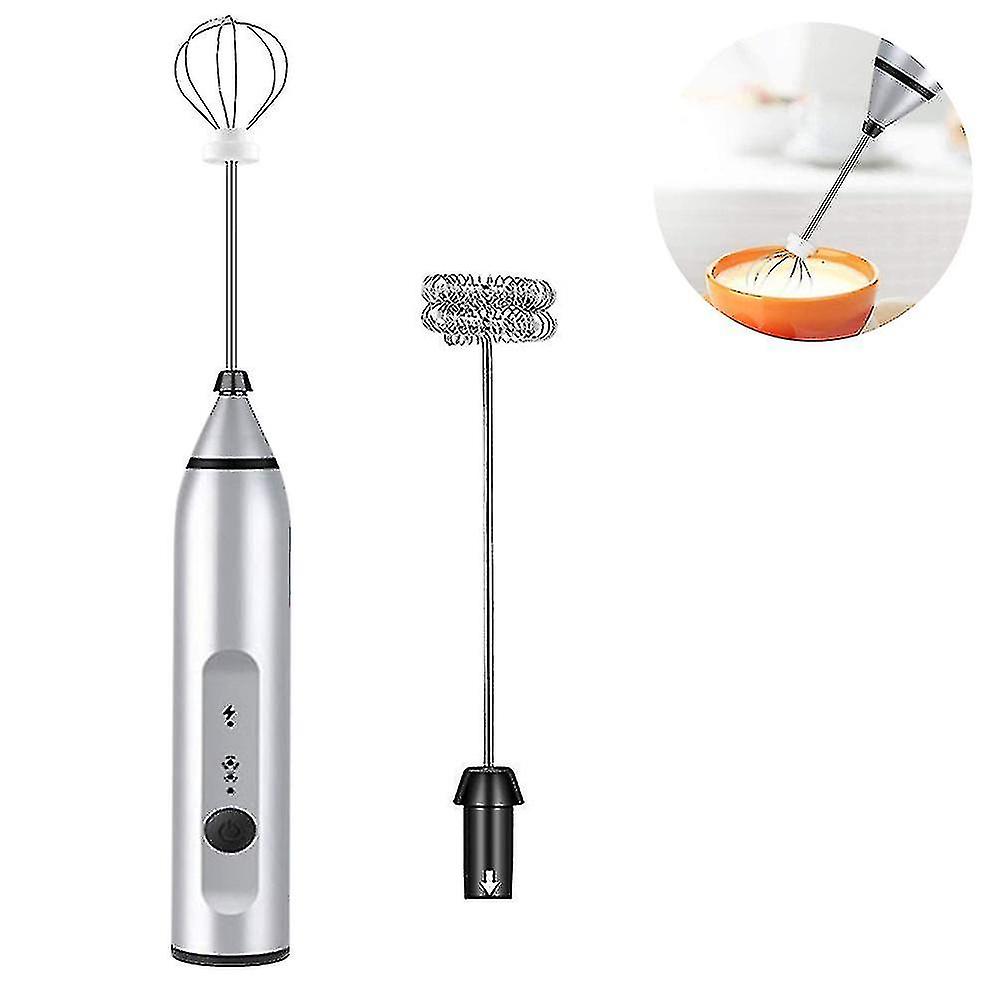 Whisk Milk Frother Handheld， Usb Rechargeable Electric Foam Maker For Coffee， 3 Speeds Mini Milk Foamer Drink Mixer With 2 Whisks