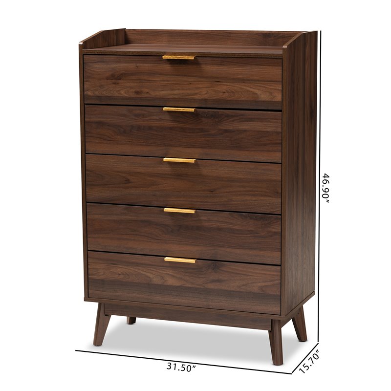 Bowery Hill Walnut Brown Finished 5-Drawer Wood Chest