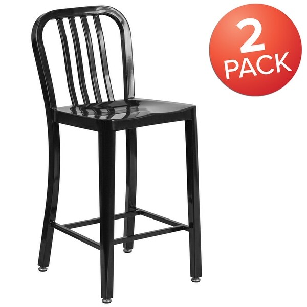 2 Pack 24'' High Metal Indoor-Outdoor Counter Height Stool w/ Vertical Slat Back