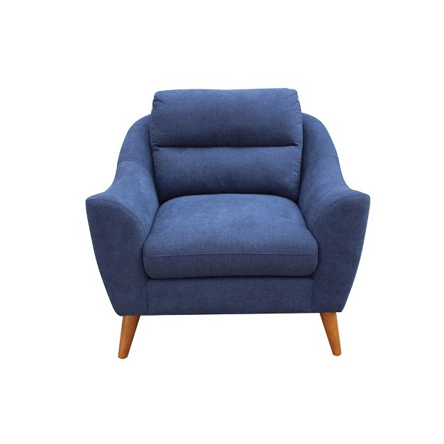 Simple Relax Fabric Upholstered Accent Chair With Sloped Arms In Navy Blue And Brown