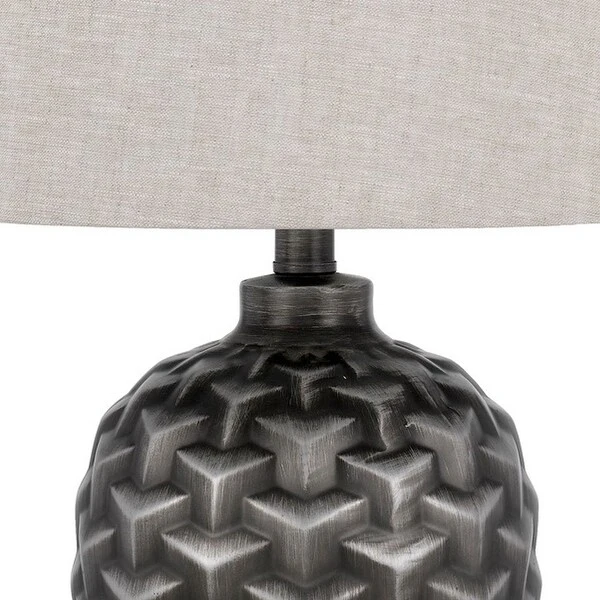 25 Inch Urn Base Table Lamp with 3D Trellis Pattern， Silver