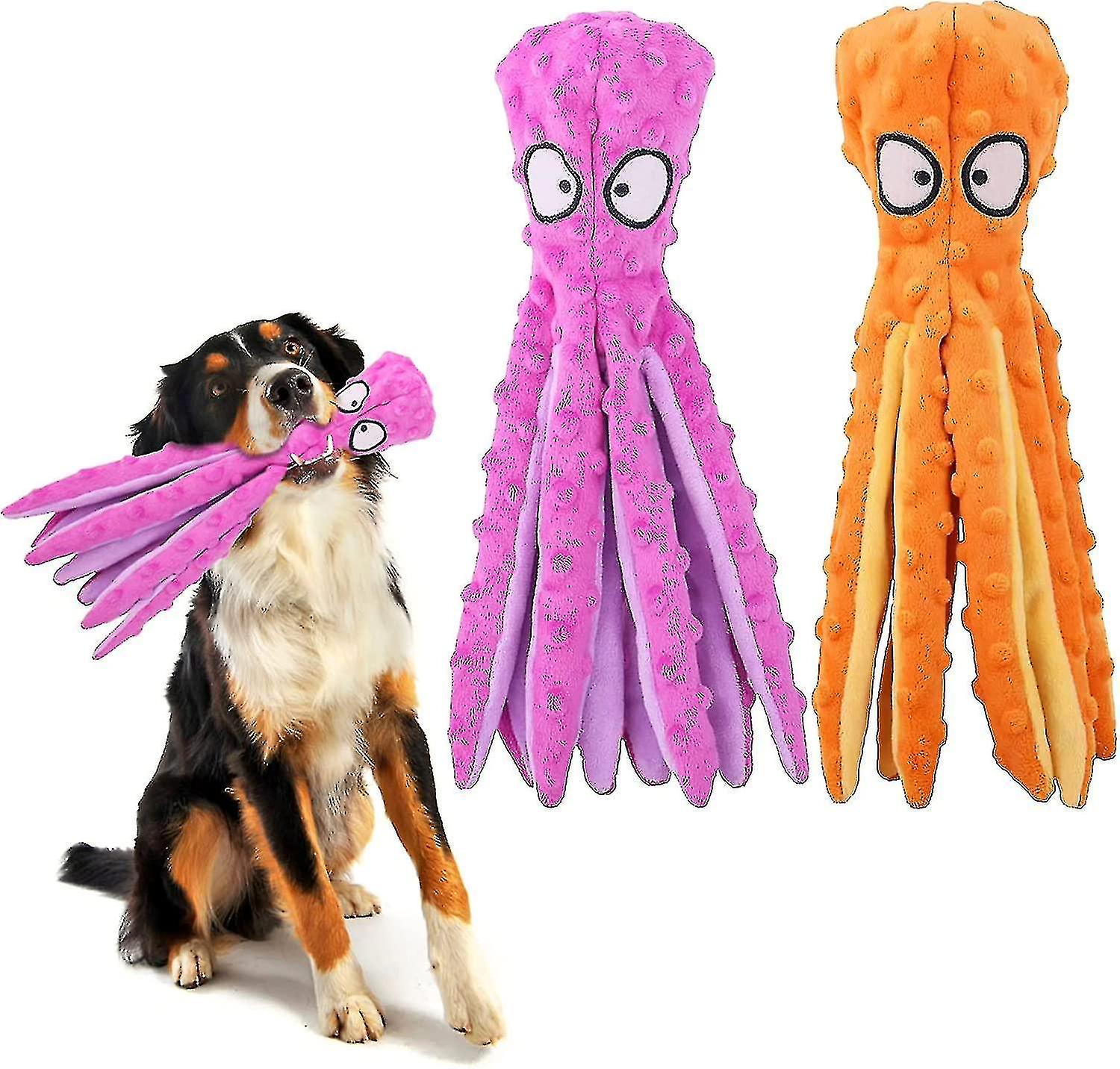 Dog Squeaky Toys Octopus - Crinkle Plush Dog Toys For Teeth Cleaning， Durable Interactive Dog Chew T